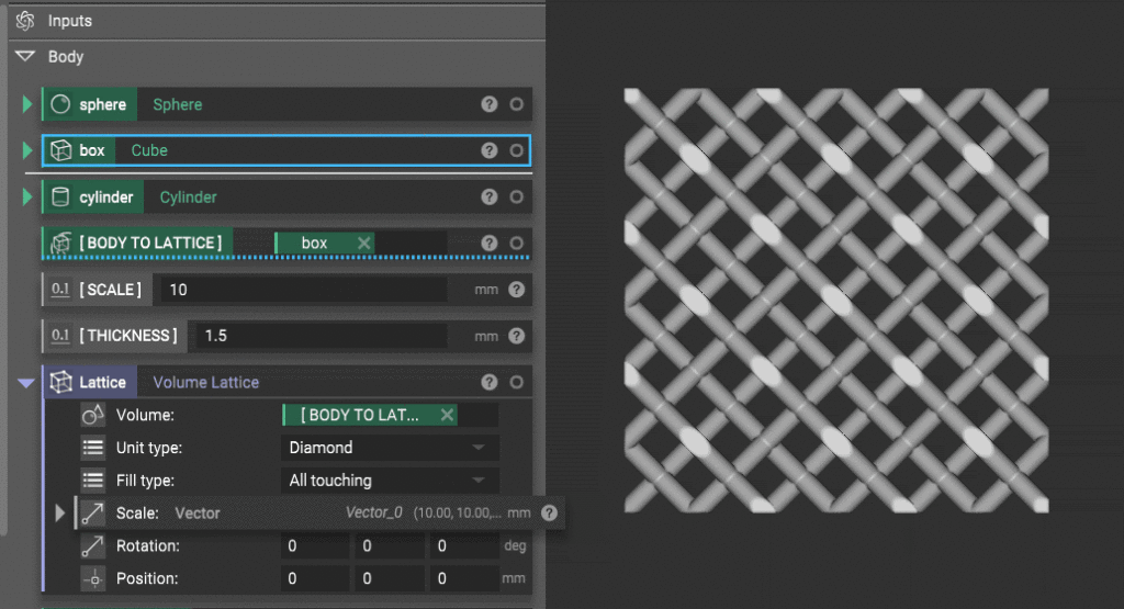 Screen capture demonstrating ease and speed of changing base part geometry